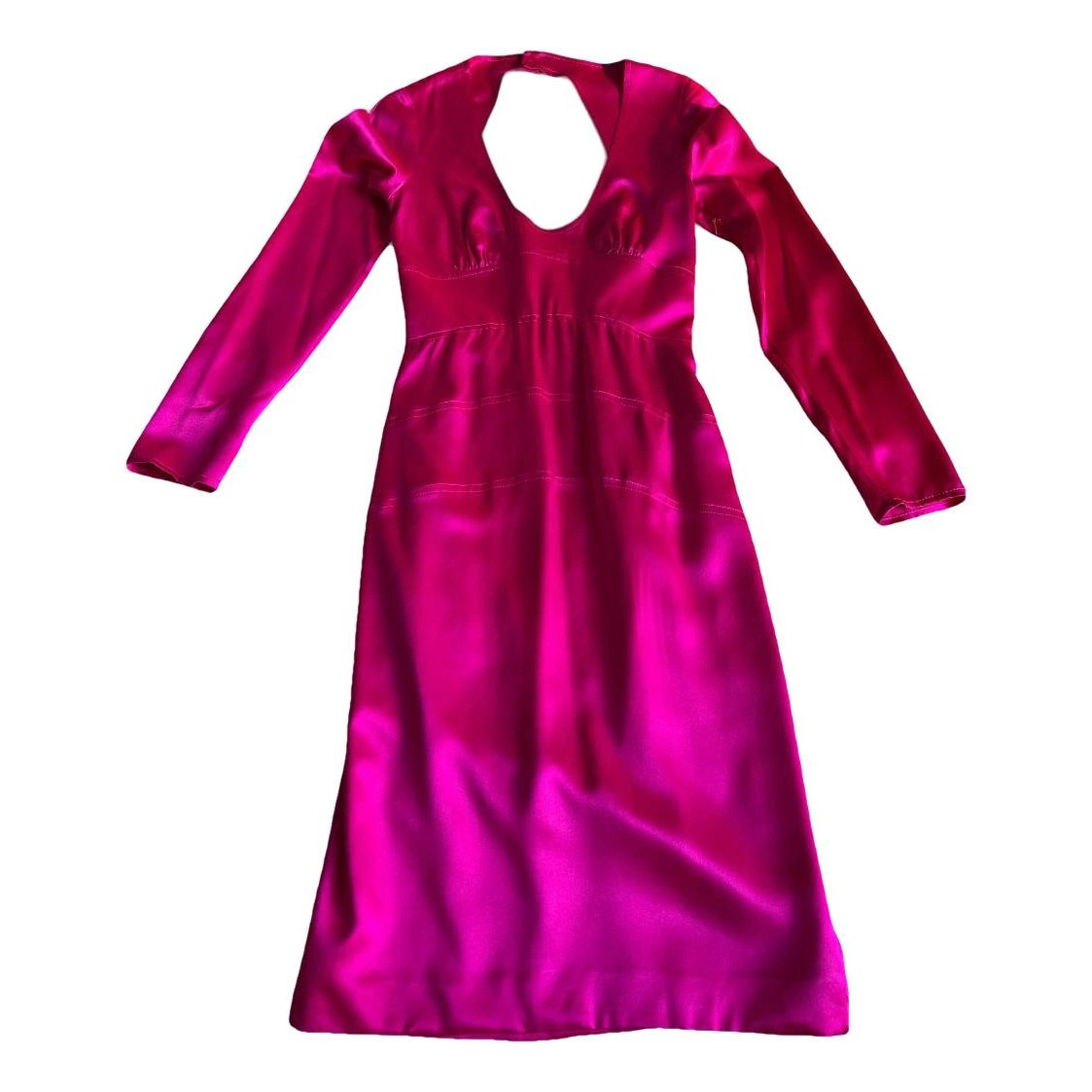 Vintage SS 2004 Versace fuchsia silk dress with open back and integrated Body