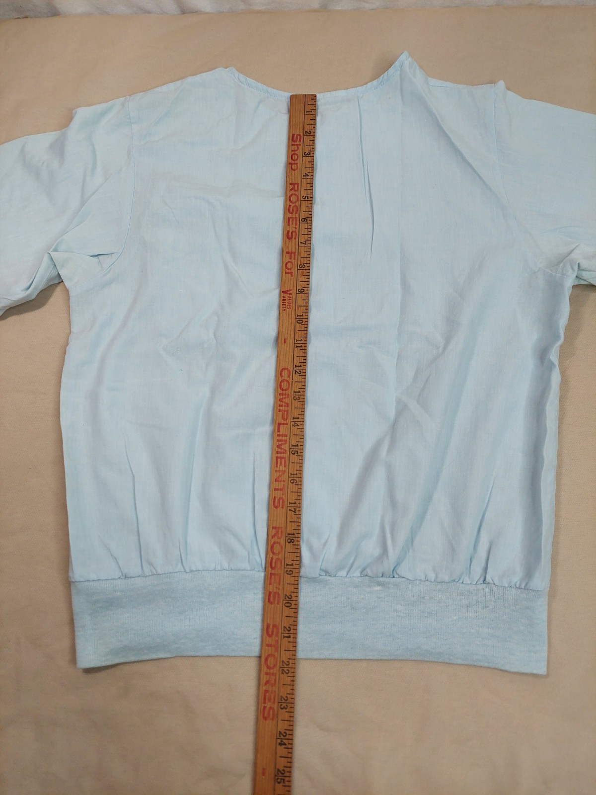 Vintage 80s Blue Blouson Blouse Buttons Banded Hem Dolman Sleeve Minimalist M