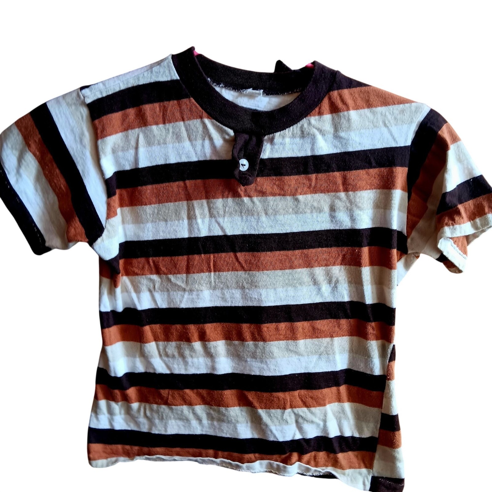 True Vintage XS T-shrt 1960&rsquo;s Striped Crewneck Brown/White Single Stitch Mod