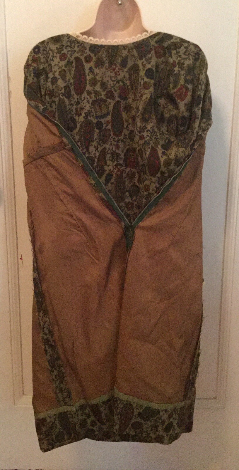 1960s 70s Psych Folk Boho Paisley Green Empire Groovy Carnaby Go Go Lace S/M