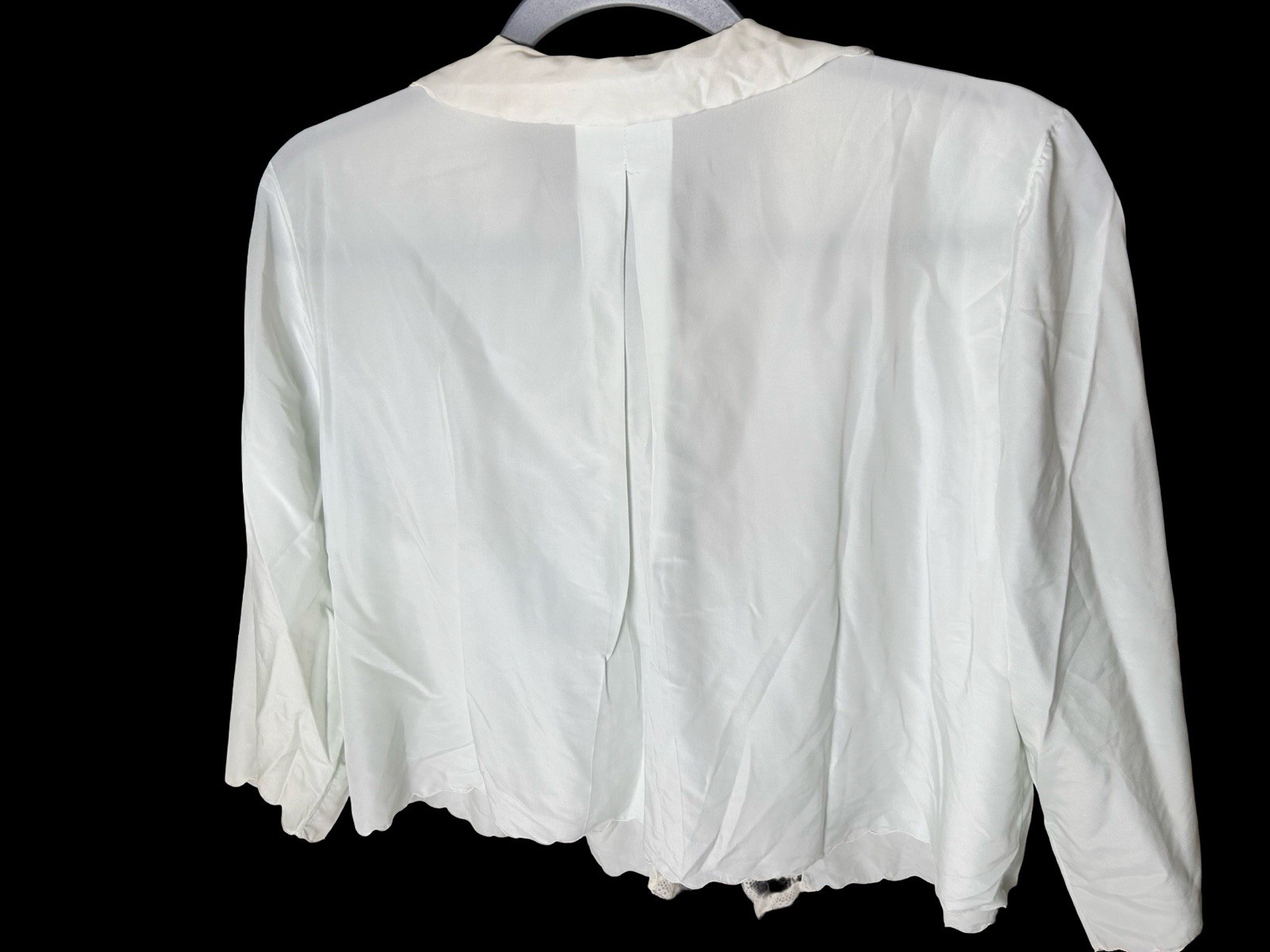 VTG Cropped Bed Jacket Sz Large Blue Floral Lace Tie A-line Collared FLAWS READ