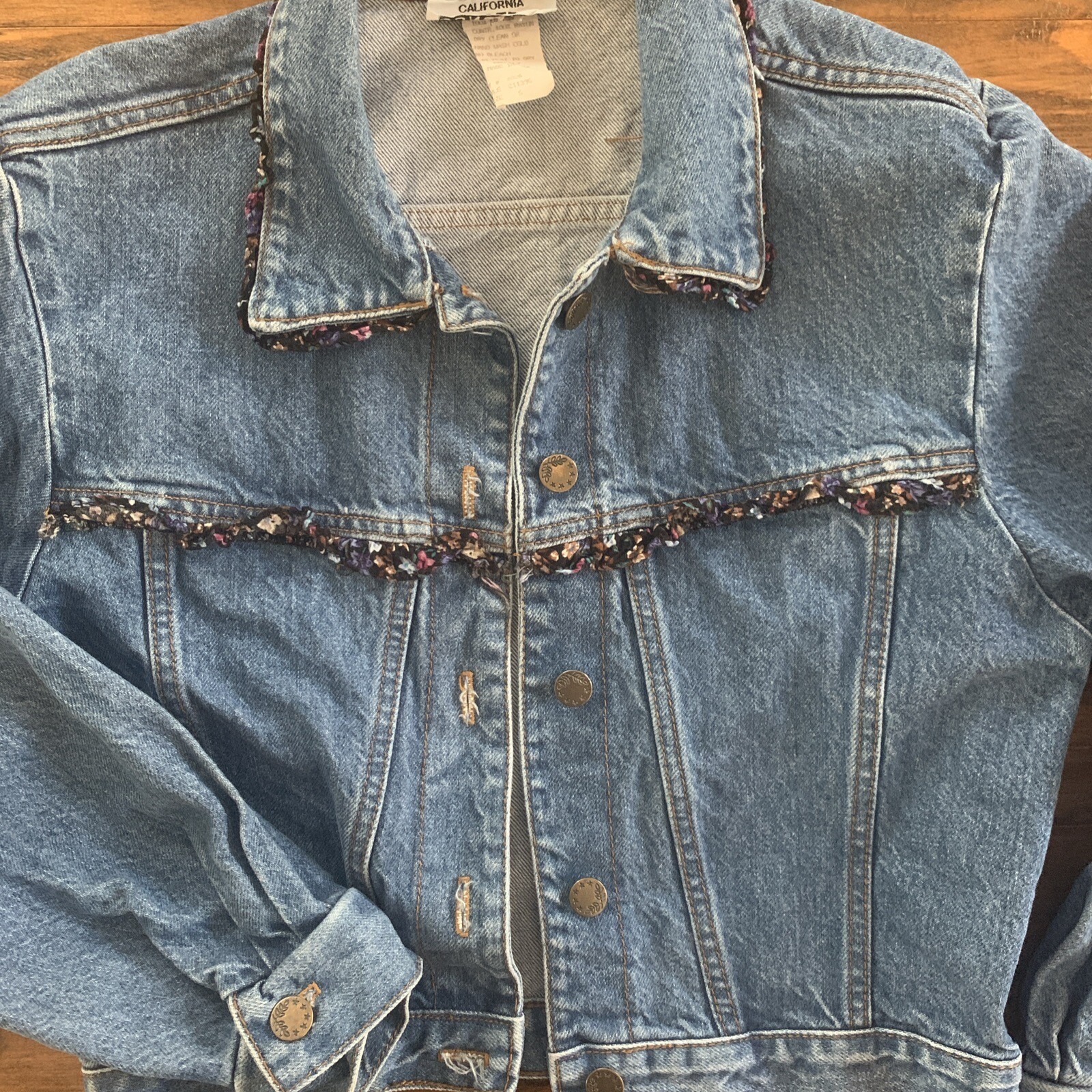 Vintage California Concepts Denim Jacket 80s 90s Romantic Ruffle Trim Crop Sz S