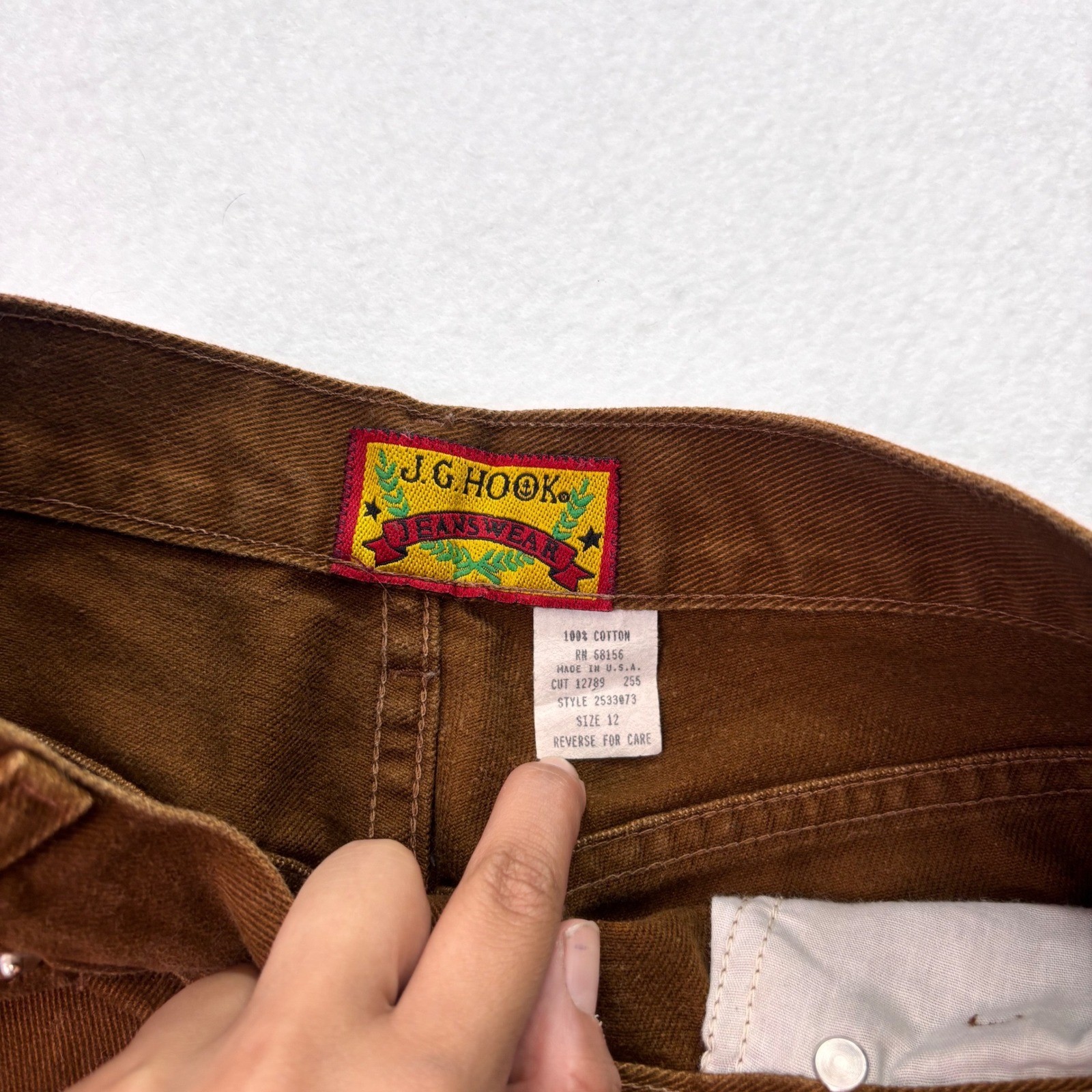 J&Hook Jeanswear Brown Work Pants Size 12 Vintage Workwear Straight Leg
