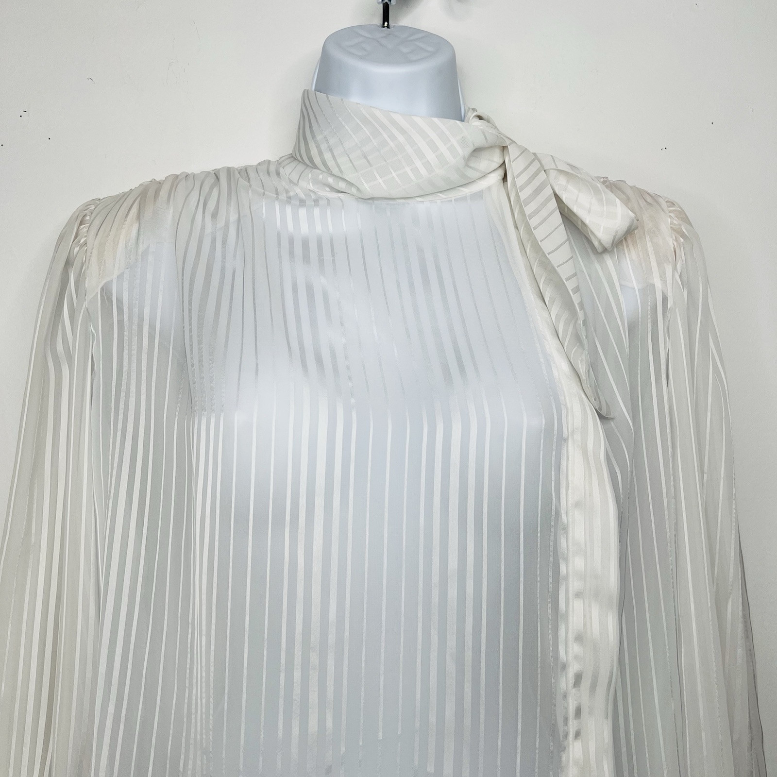 80&rsquo;s Lloyd William Side Button Down Blouse 10 Victorian Boho Secretary White Bow