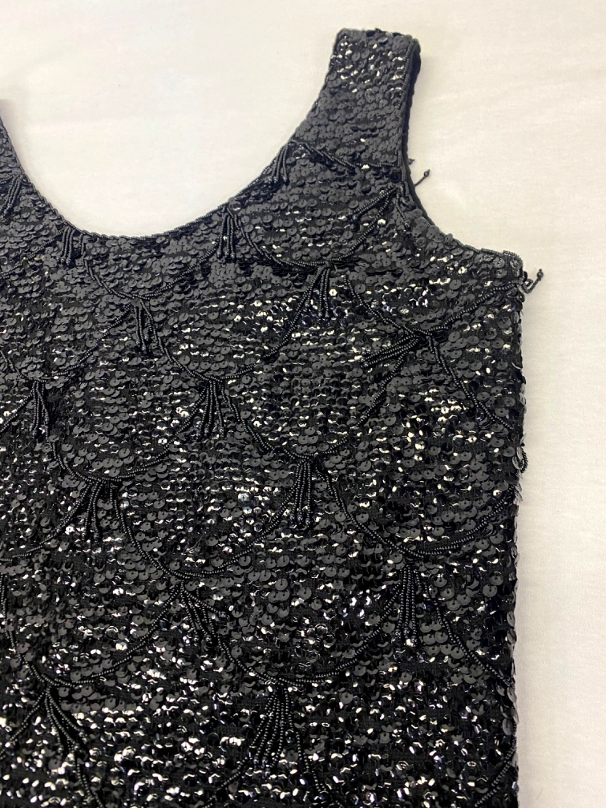 Vintage Sequin Beaded Blouse Black Flapper Top Imperial Imports Hong Kong 50s