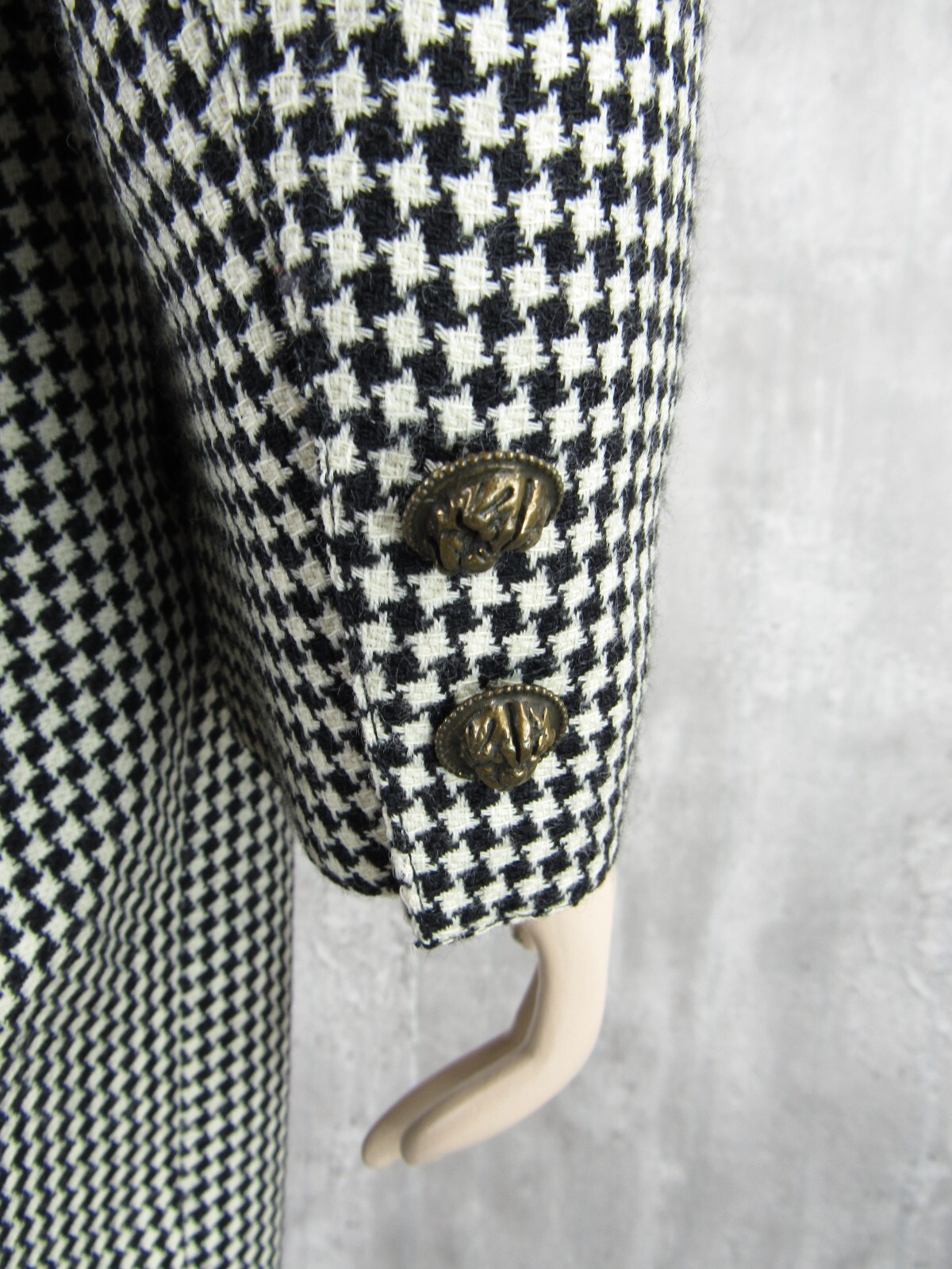 Vintage 80s Ungaro Parallele Italy Black White Check Wool 2pc Skirt Suit Size 8