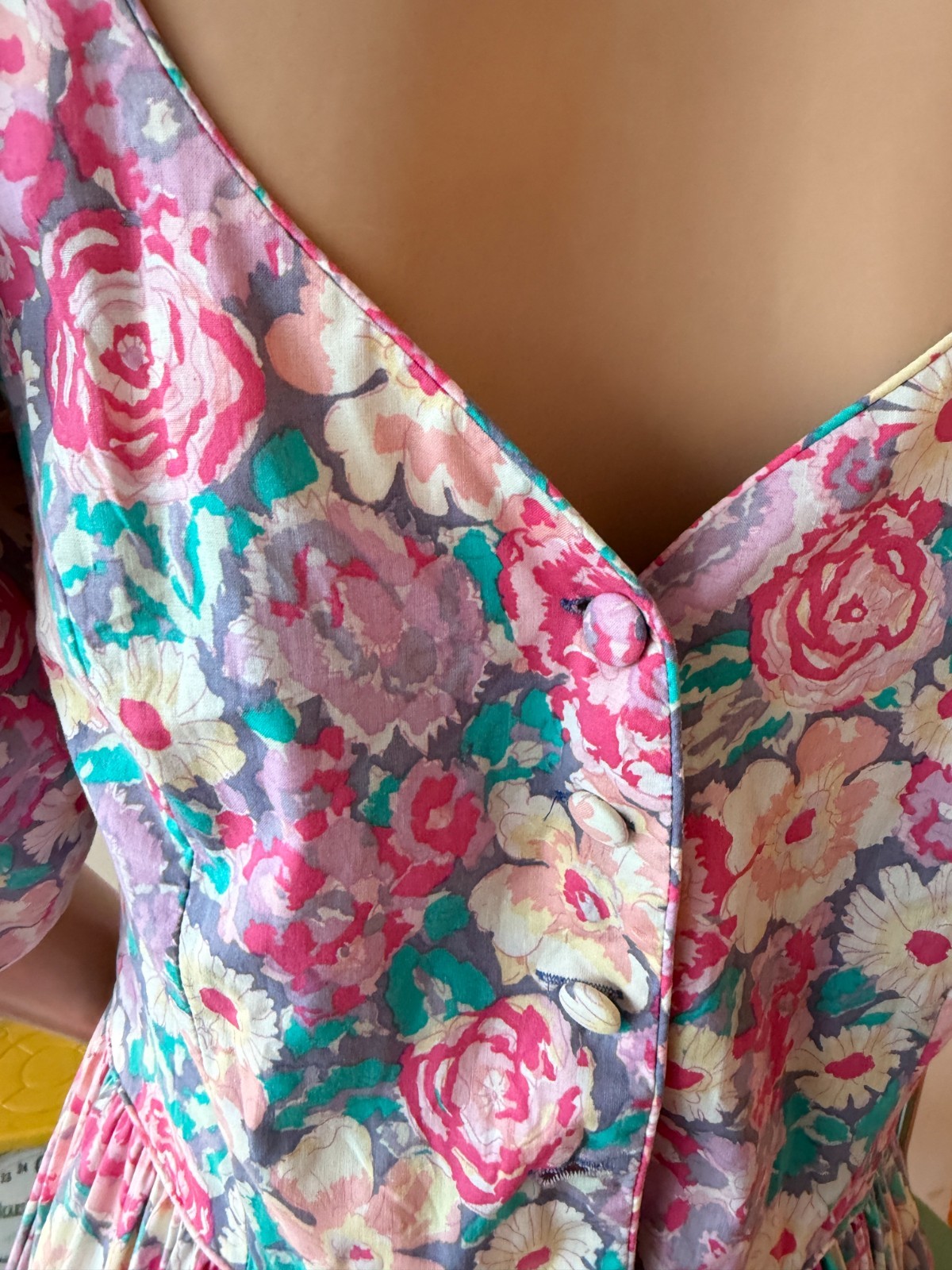 🌸 Vtg Handmade Laura Ashley Type Floral Puff Sleeve Cottagecore Midi Dress M