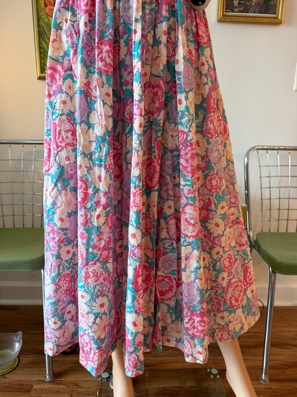 🌸 Vtg Handmade Laura Ashley Type Floral Puff Sleeve Cottagecore Midi Dress M