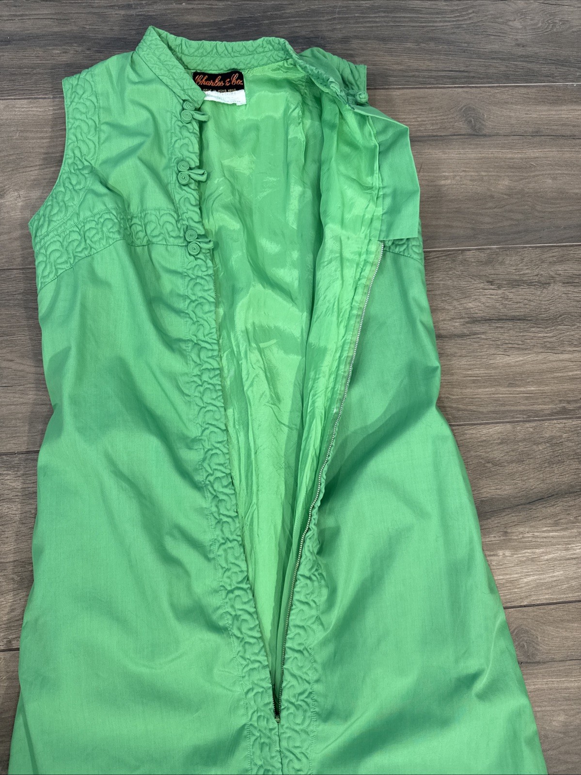 Vintage 1960s Charles & Co. Green Maxi Dress Hong Kong Boho Chic Womens Small