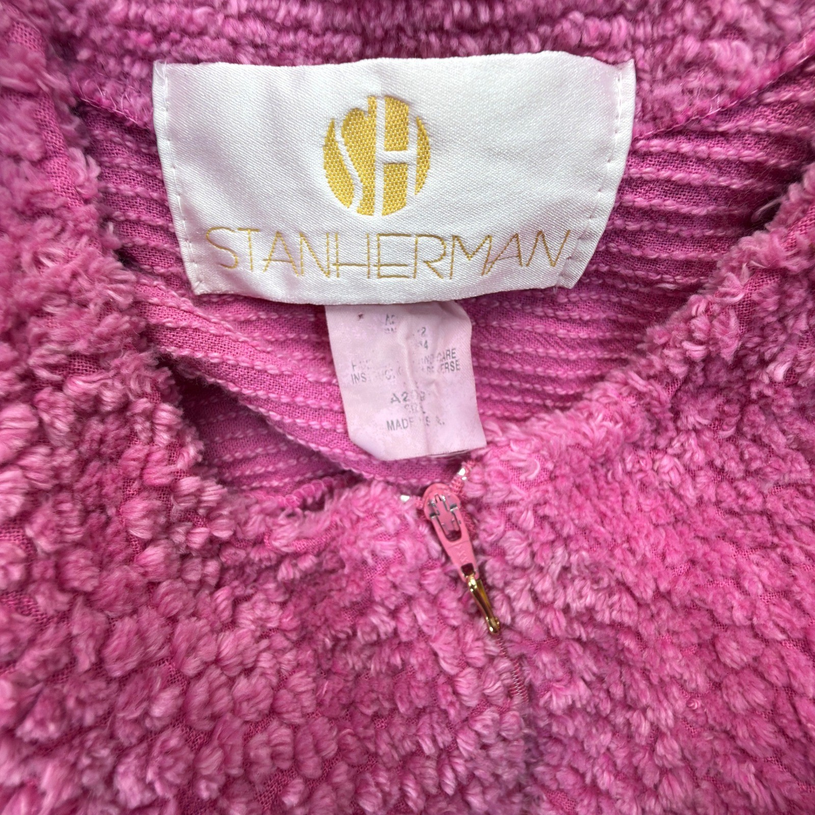 Stan Herman Robe Womens PL Zip Front Long Sleeve Pink Solid Relaxed Vintage 90s
