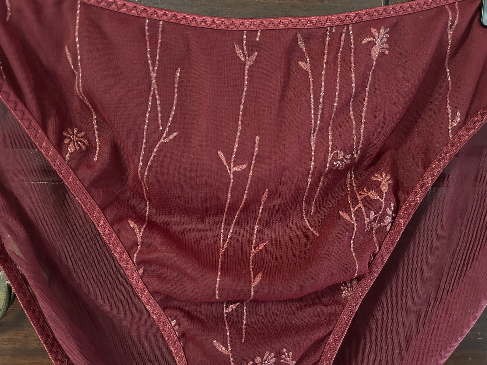 Vtg Unbranded Embellished Satin Lined Front Sheer Mesh Back Hi-Leg 9 Panties