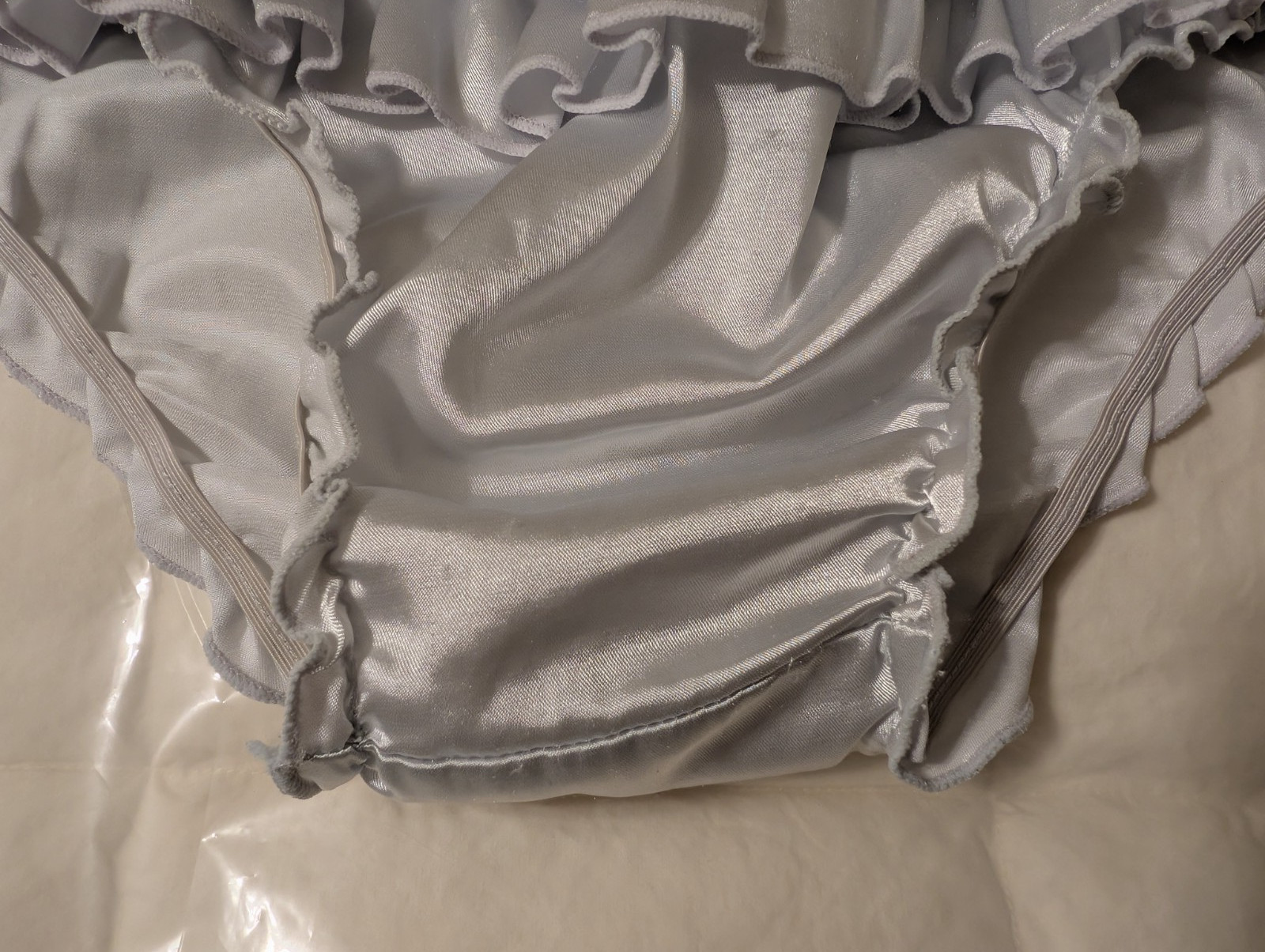 Satini Frilly Silver Sissy Ruffled French Knickers Silky Satin