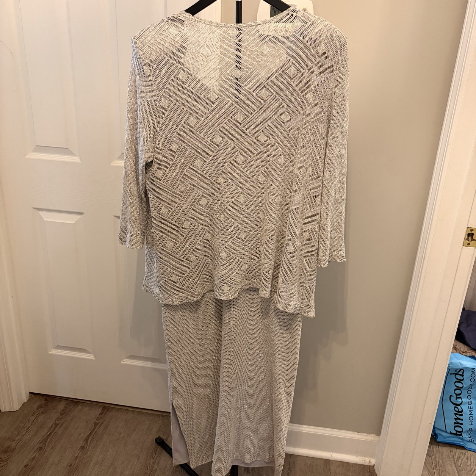 VTG 90s Jeffrey & Dara Evenings Tom Barra Silver Metallic Dress Cardigan Wedding