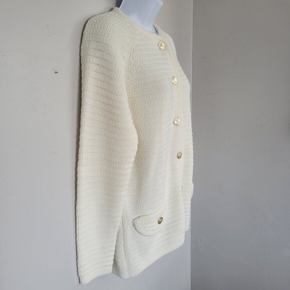 Full Fashioned Vintage Ivory Knit Cardigan Button Up 100% Virgin Acrylic Fibers
