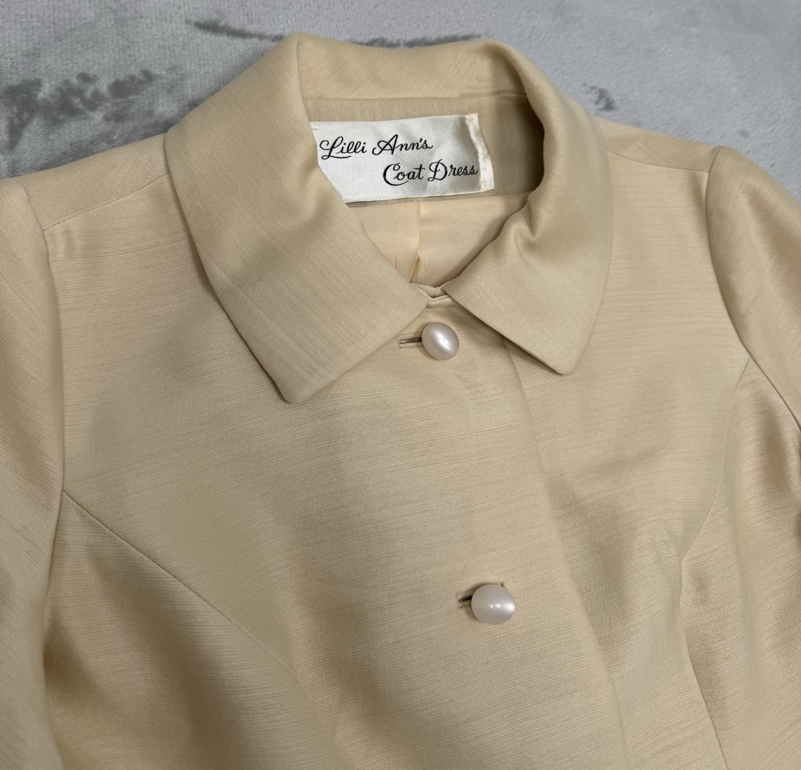 Vintage 50s Lilli Ann Dress Coat Womens Medium Princess Bell Sleeves Linen Pearl