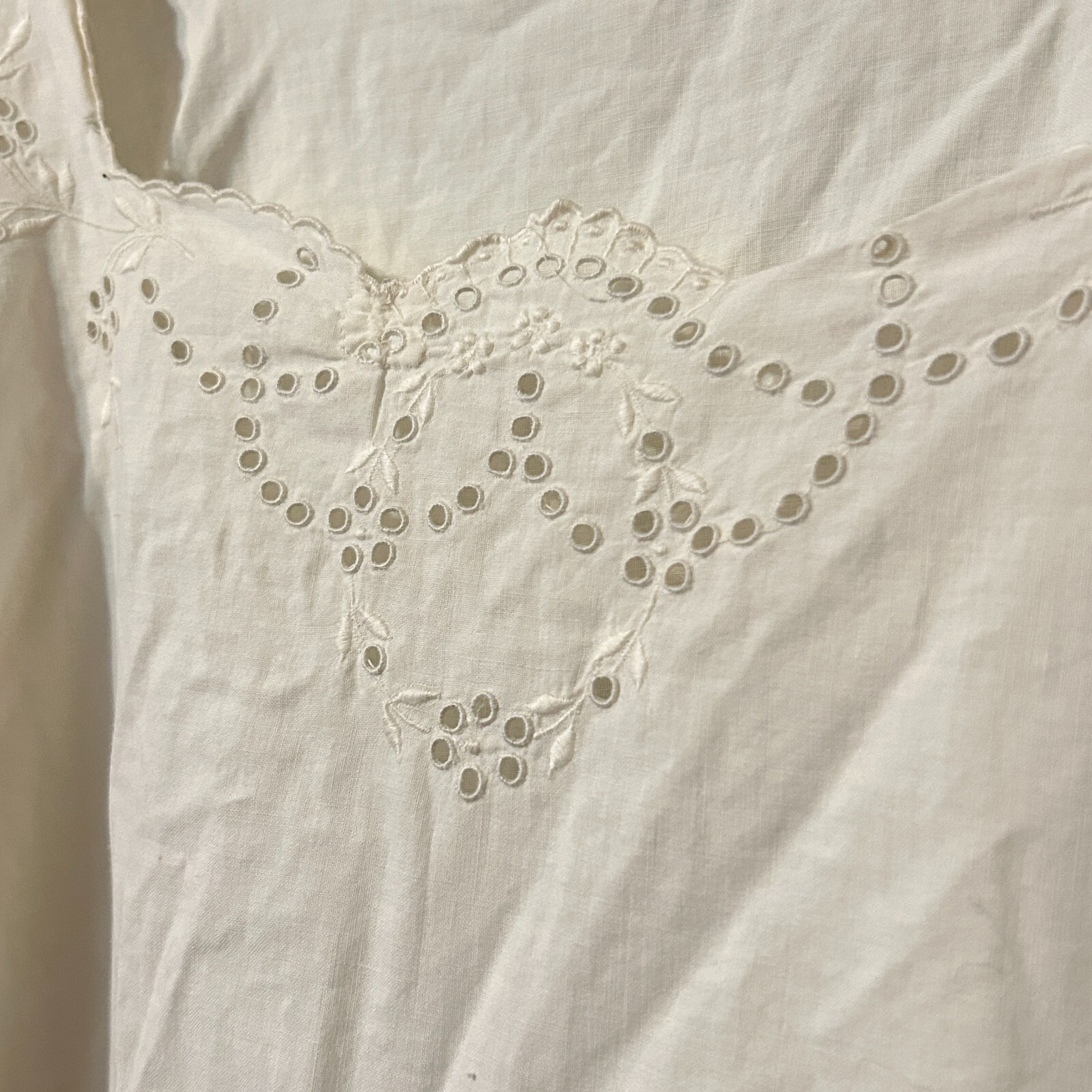 Antique Edwardian White Cotton & Eyelet Lace Nightgown Mini Dress Vtg XL Volup H