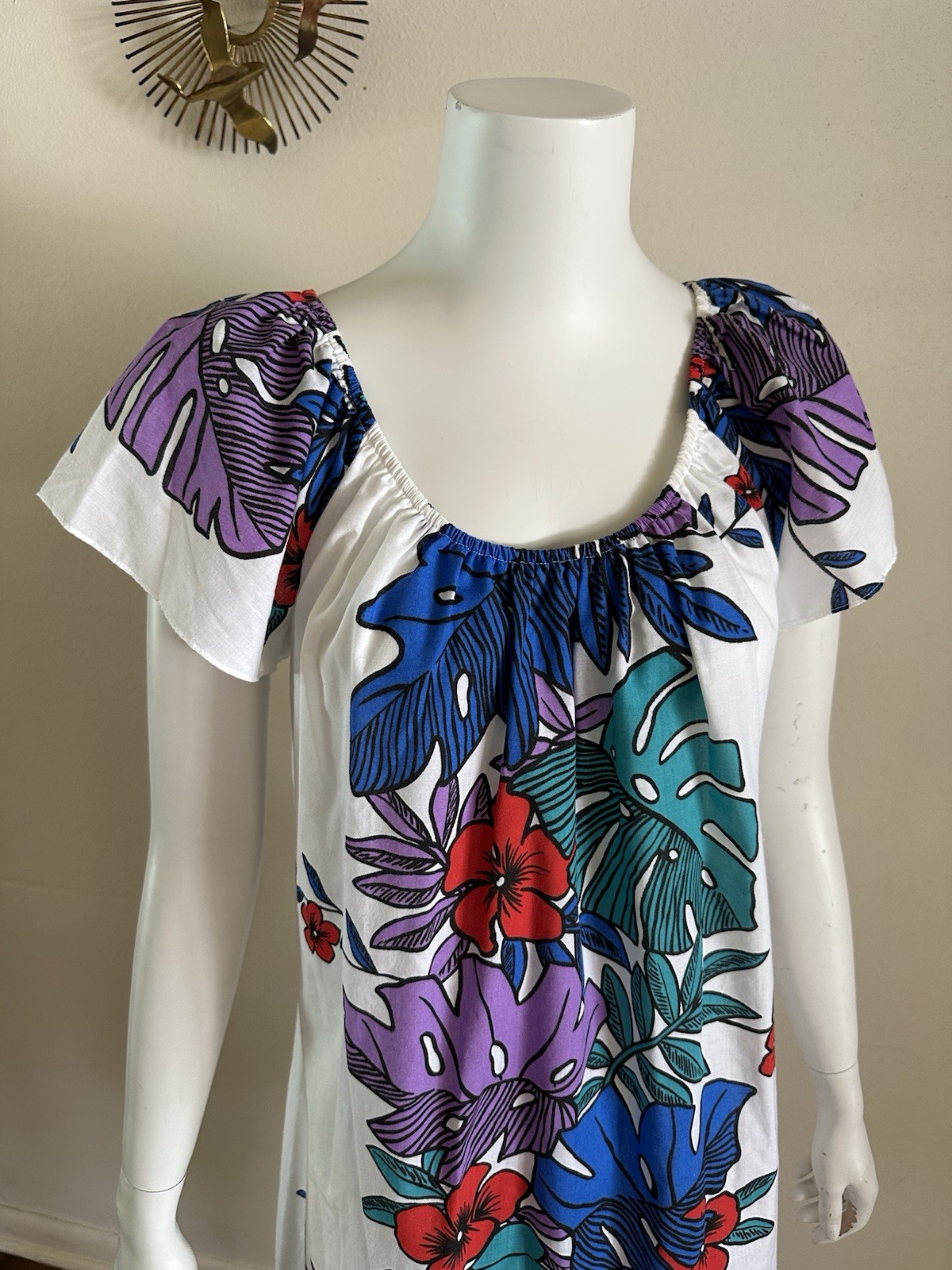 1980s Hilo Hattie Hawaiian Dress Monstera Floral Mumu Tropical Resort L 90s VTG