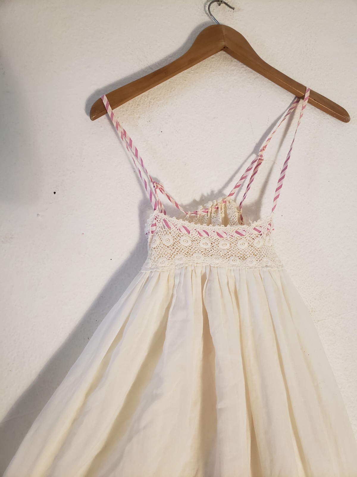 Vtg 60s 70s Iris Lingerie S White Flowy Cotton Gauze Maxi Dress Nightgown Lace