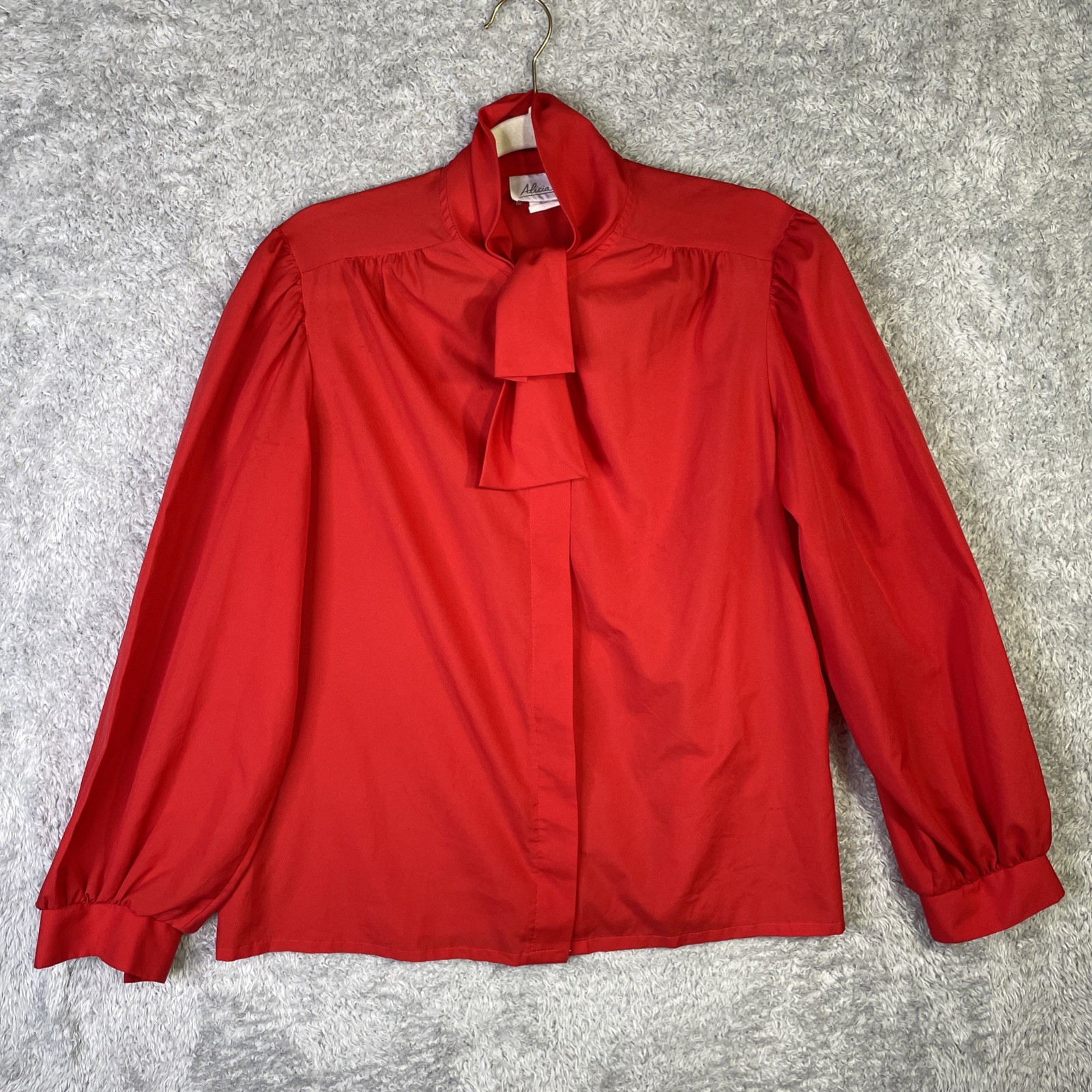 Vintage Made in USA Alicia Women&rsquo;s Career Red Blouse Size 18 Pussy Bow Secretary
