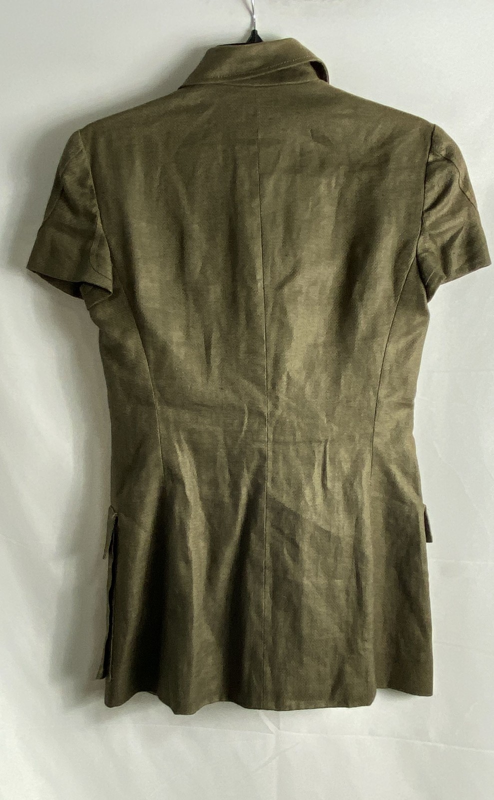 Vintage Versace Women&rsquo;s Olive Green Linen Silk Safari Utility Jacket Dress Sz 38
