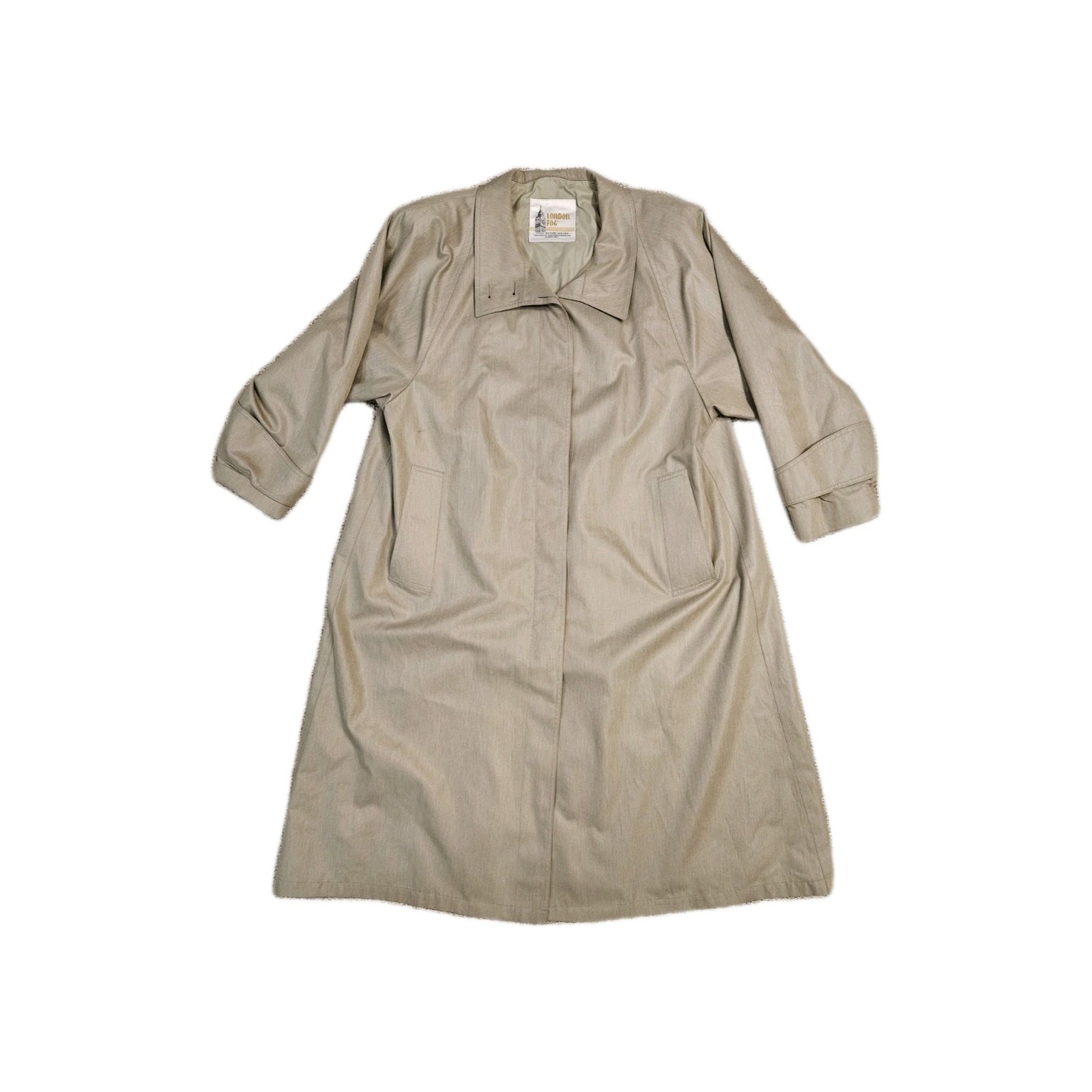 London Fog Women&rsquo;s Beige Trench Coat 14P USA Made Polyester Cotton Shoulder Pads