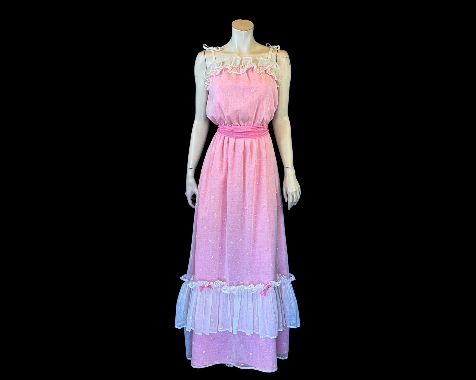 1970s Pink Prairie Ruffle Maxi Sundress | Romantic Cottagecore | XS S