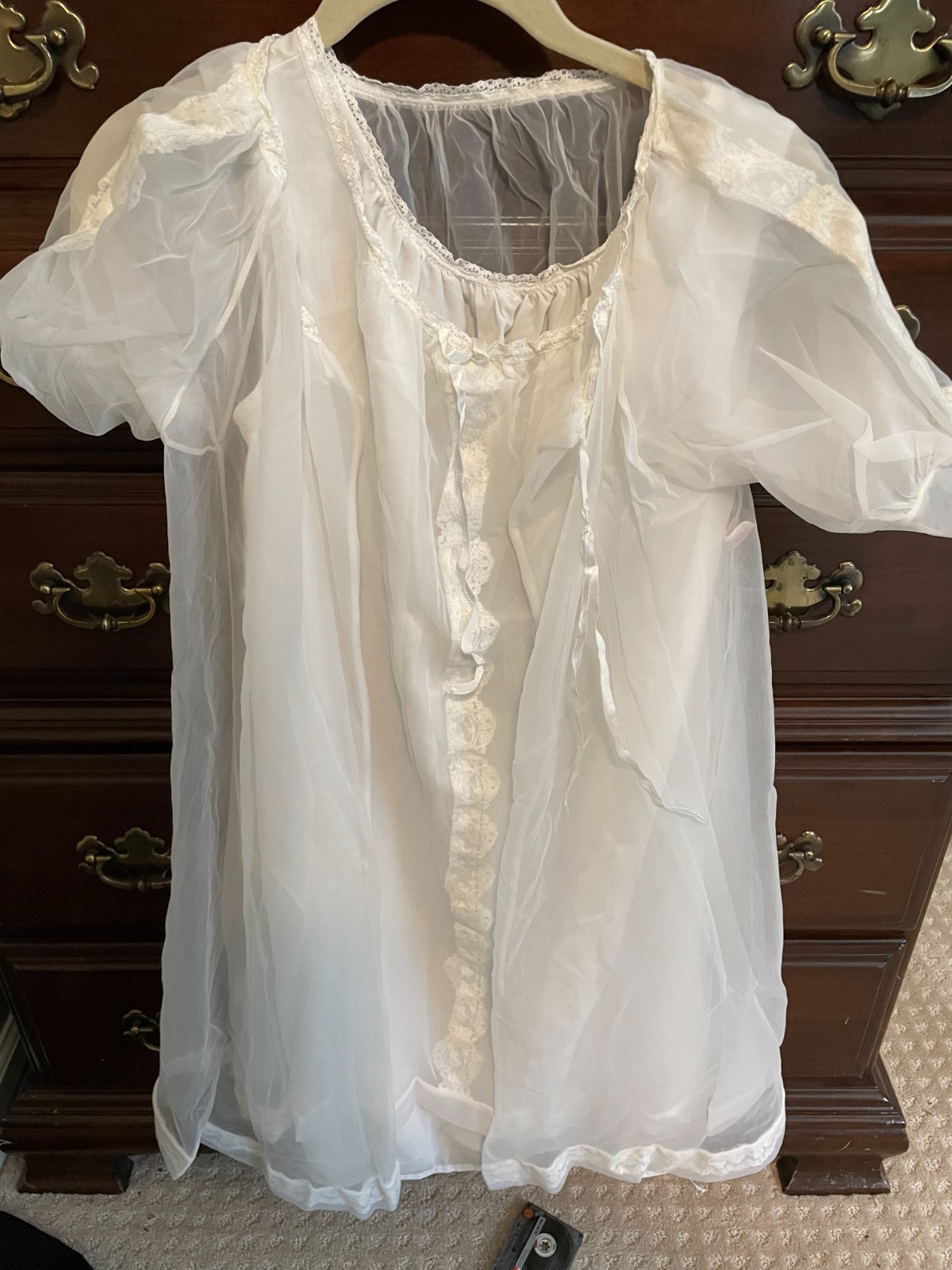 Vintage Snowdon White Nylon Peignoir Set Nightgown Robe Small ILGWU Union Made