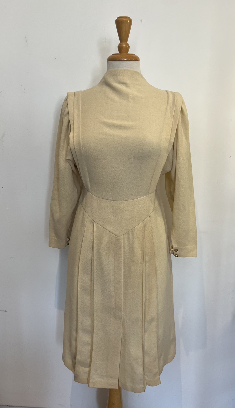 Vintage Cream Long Sleeve Dress | Mock Neck Dress | Minimalist 1980s Dress