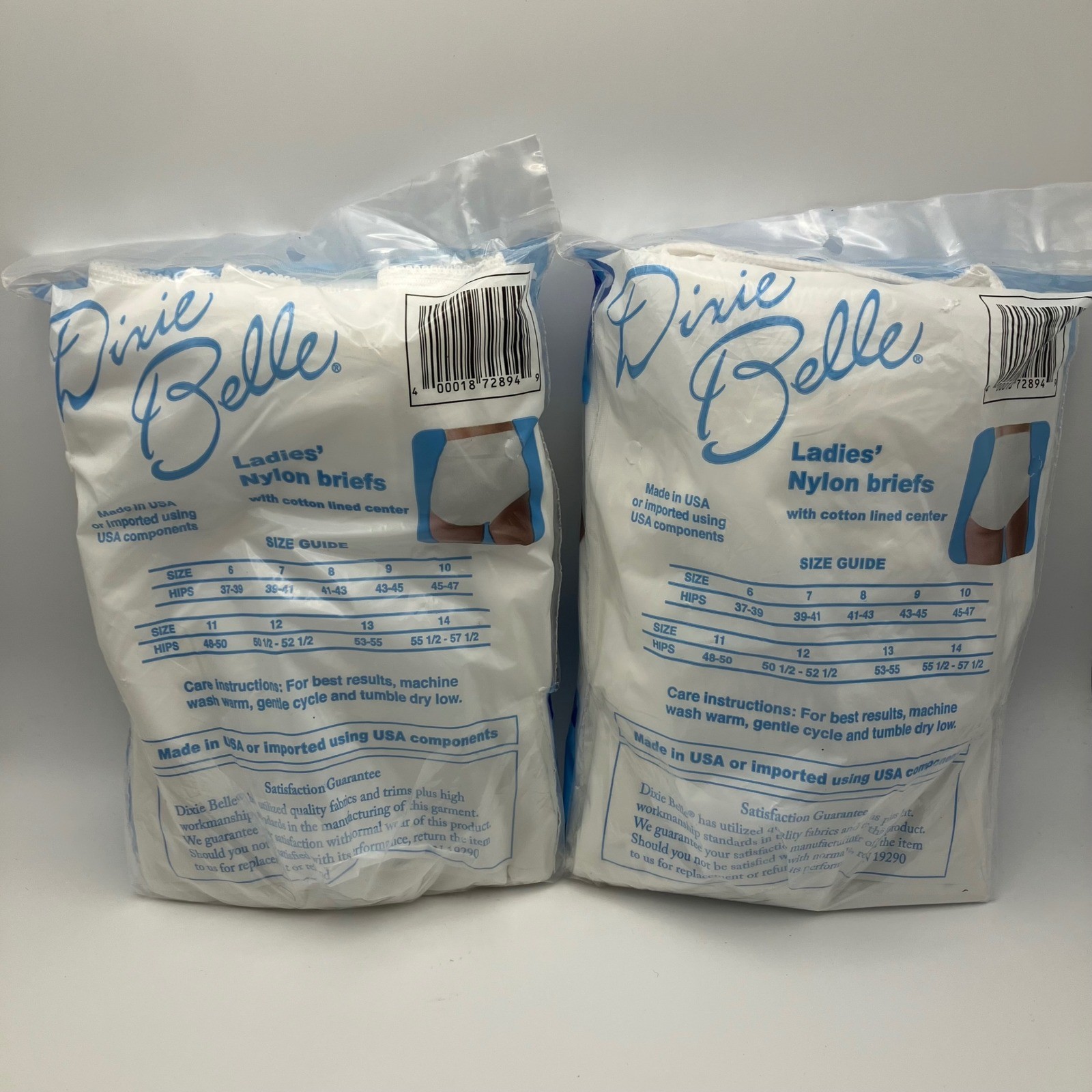 Dixie Belle Ladies Nylon Briefs Size 13 100% Nylon 2 Pairs Per Package (2 pkgs)