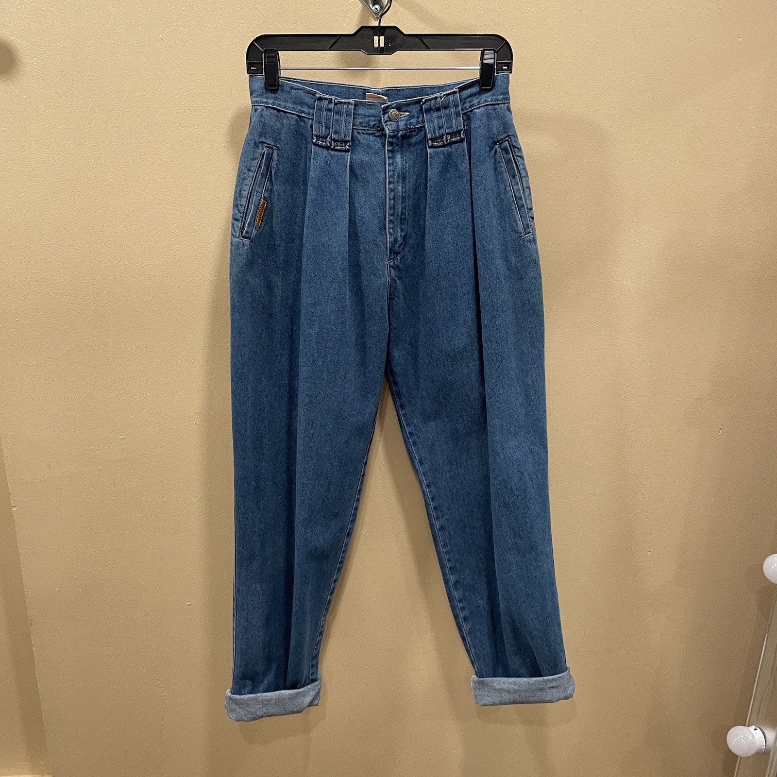 P.S. Gitano 24” High Waisted Tapered Vintage Mom Jeans 1990s Blue Denim Pleated