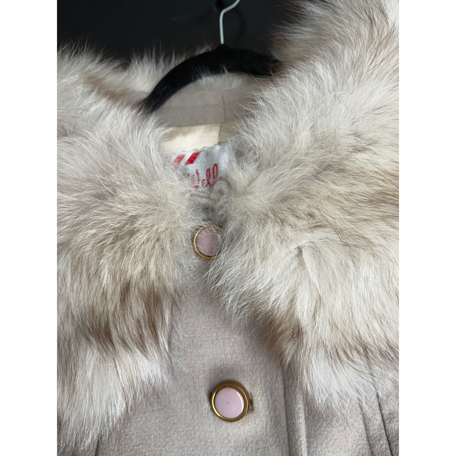 Vintage Wellesley Stevens Forstmann Wool Coat Faux Fur Collar Beige Long Jacket