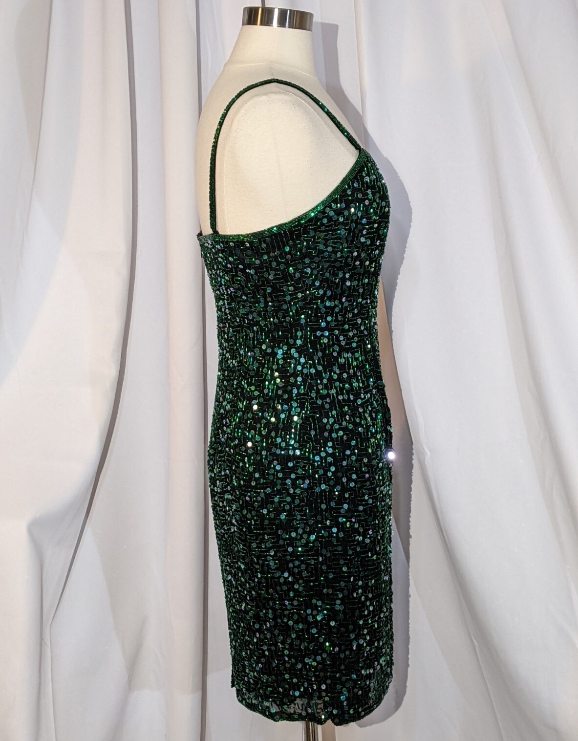 Silk 90s Black Green Shimmer Sequins Bodycon Mini Party Dress Nadine Boutique M