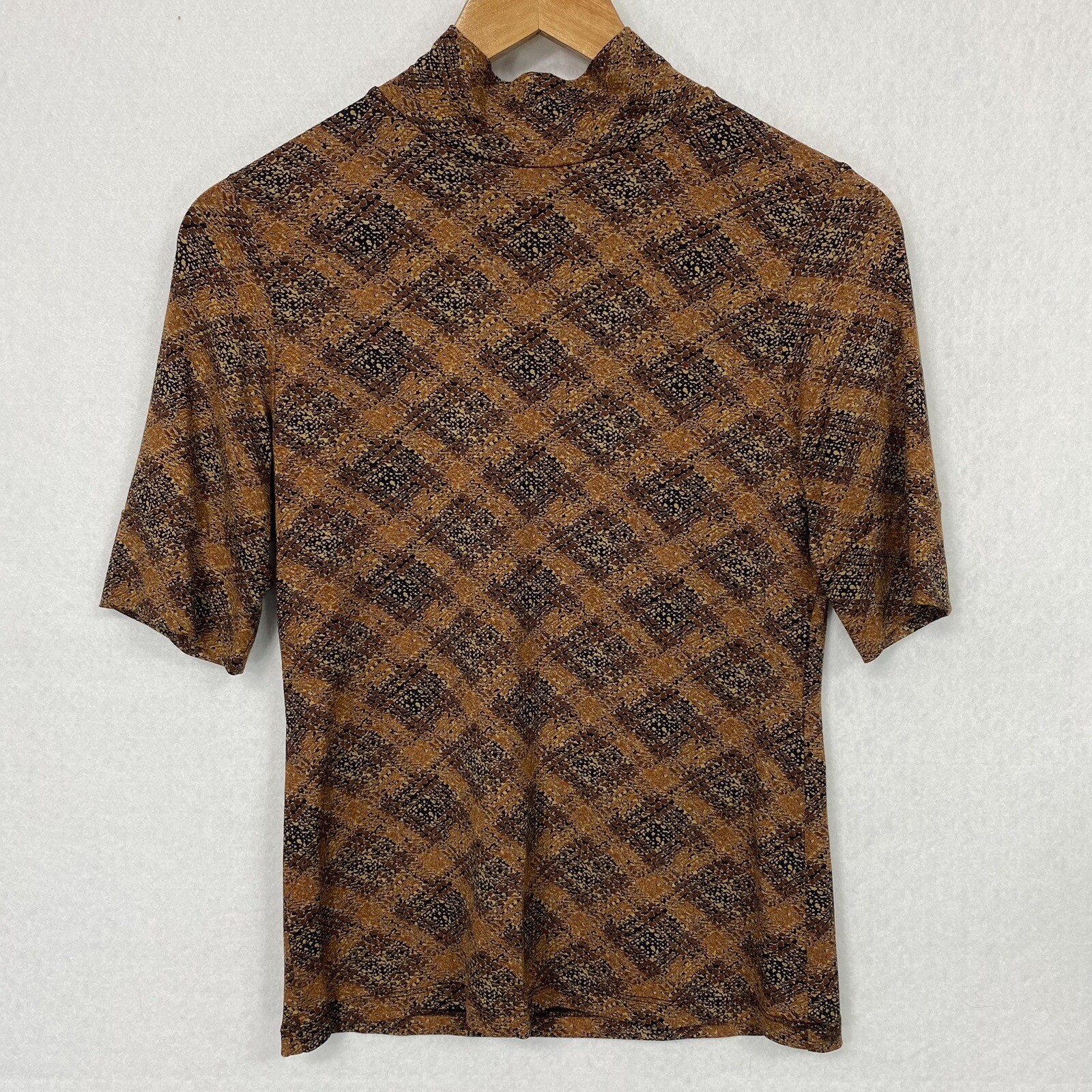 Vintage Harold’s High Neck Blouse Women’s S 90s Y2K Style Stretch Diamond Print