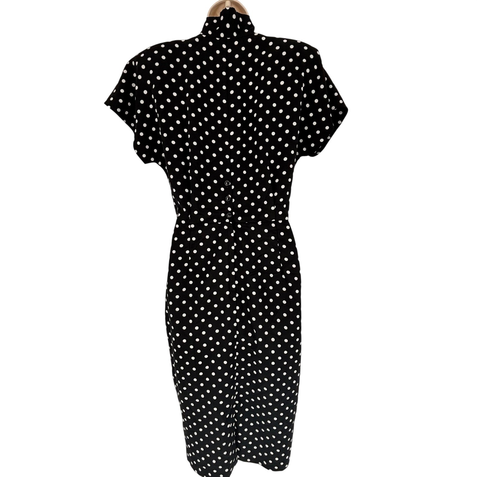 Vintage 80s Kristen Polka Dot High Neck Midi Secretary Dress Sz 10