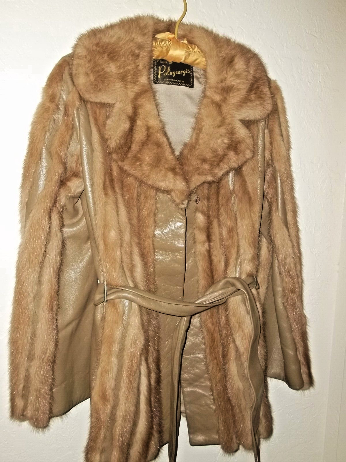 POLOGEORGIS FUR & LEATHER COAT JACKET TAUPE/ LIGHT BROWN