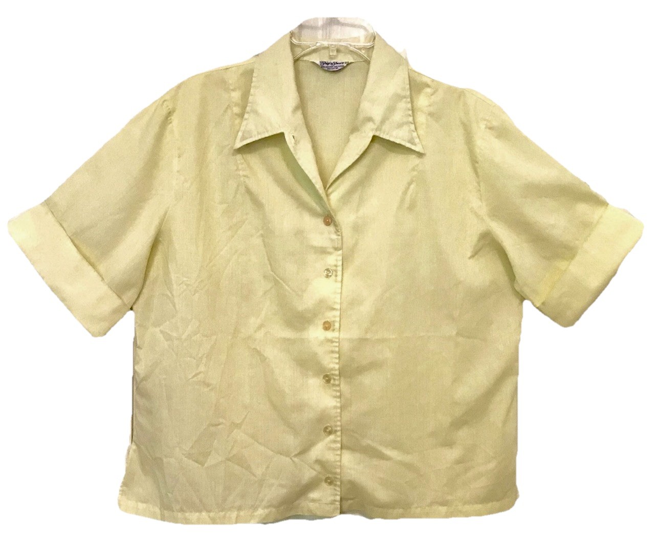 Ship ‘n Shore Womens L/XL Vintage 60s Yellow Cuffed Short Sleeve Button Up Shirt