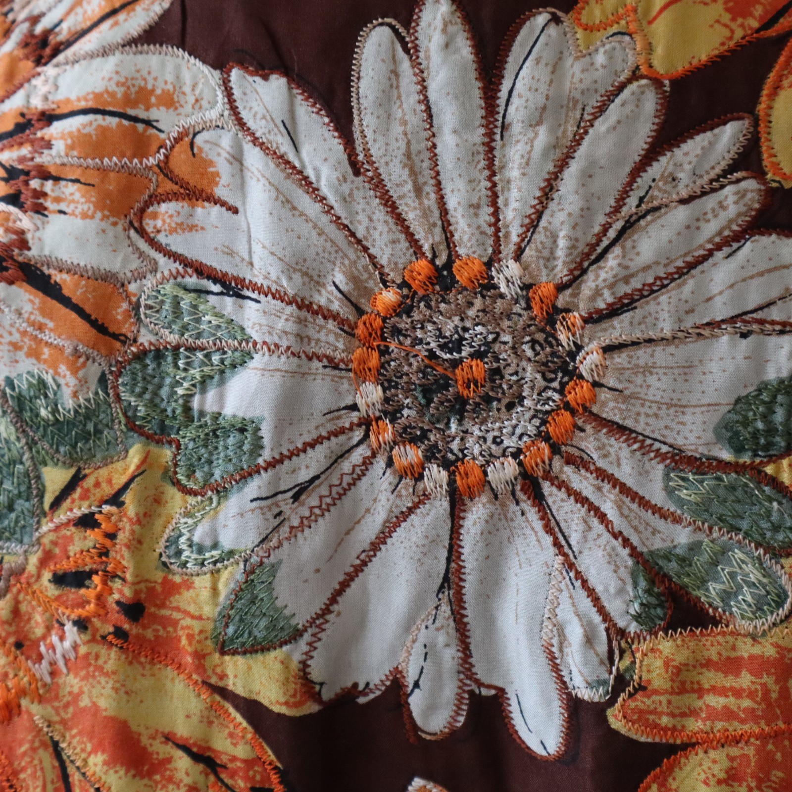 Vintage Embroidered Anu Jacket 100% Pure Silk, Orange, Gray, Brown Floral Sz Med