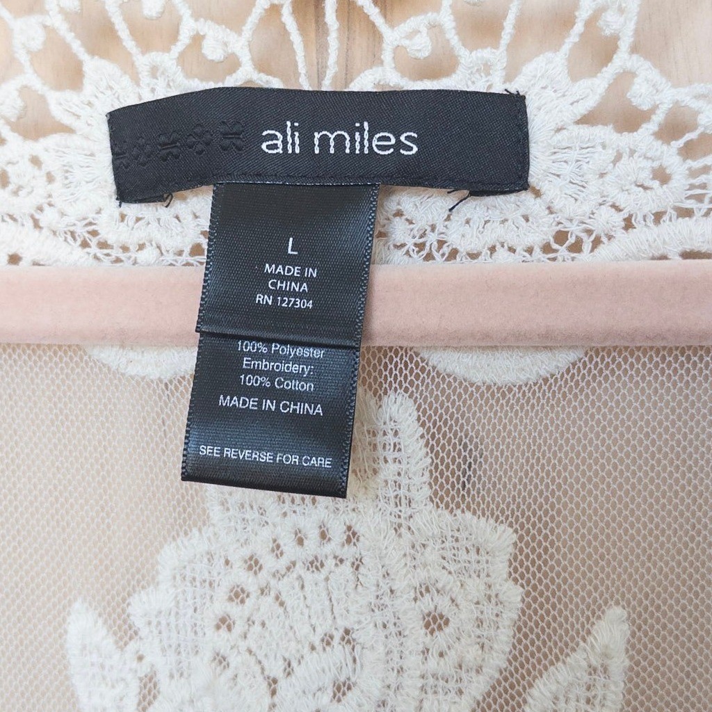 Ali Miles Womens Crochet Lace Back Vest Size L Open Front Marled Boho Cottage