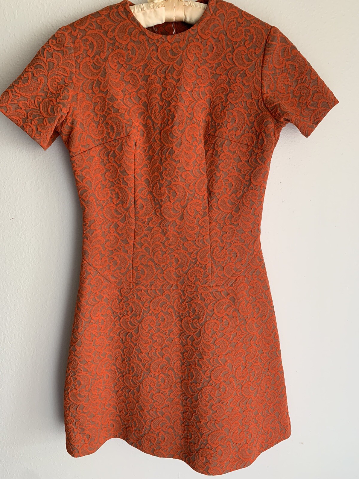 M Vintage College Girl New York Orange Matelasse Paisley Scooter Mod 60s Retro