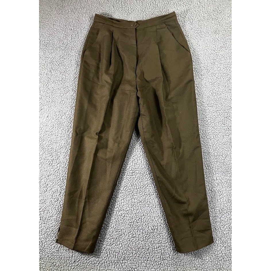 Giorgio Sant Angelo Vintage Pure Wool Pleated Trousers Olive Green Size 14