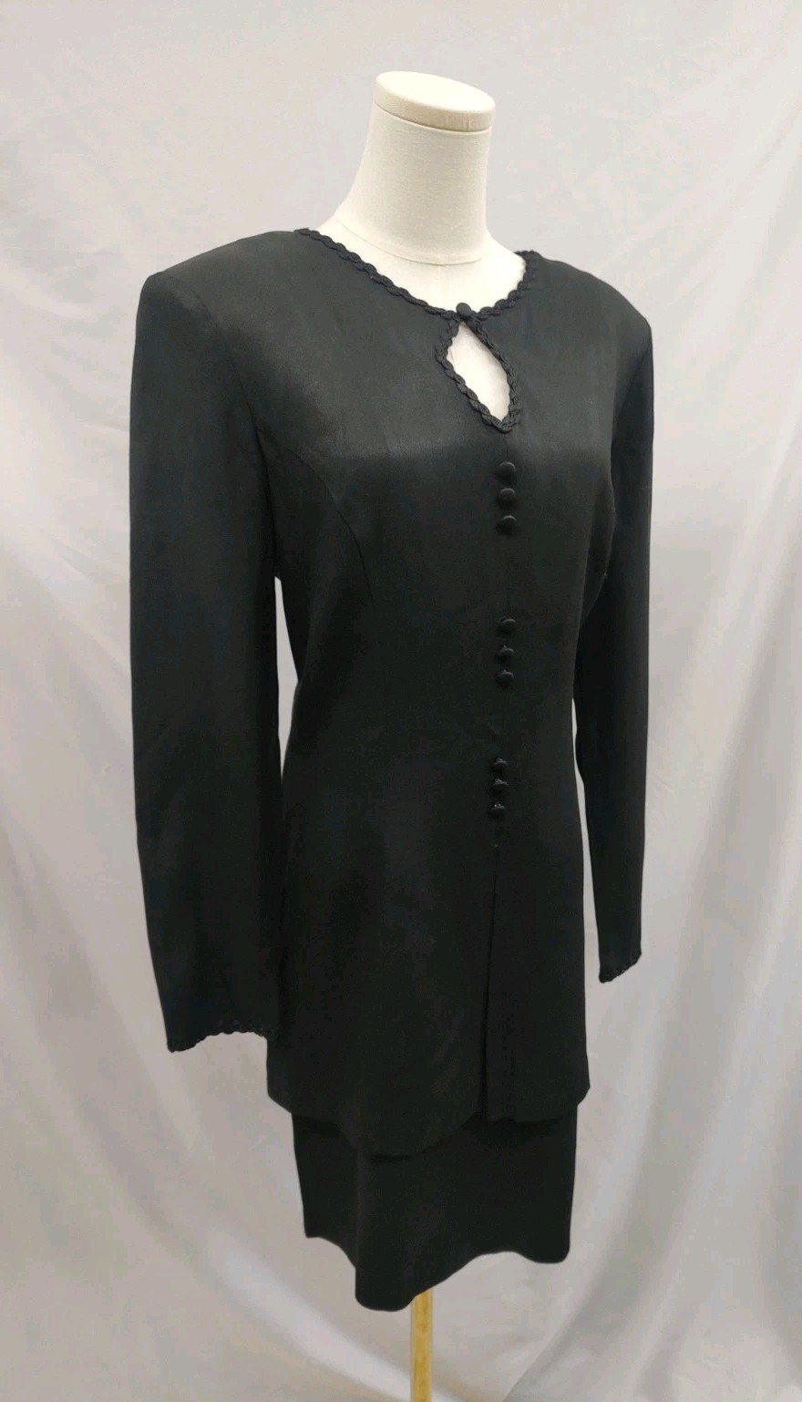 80&rsquo;s Vintage Studio 1 Dress Black Jacket Dress Style Keyhole Neck Braided Trim L