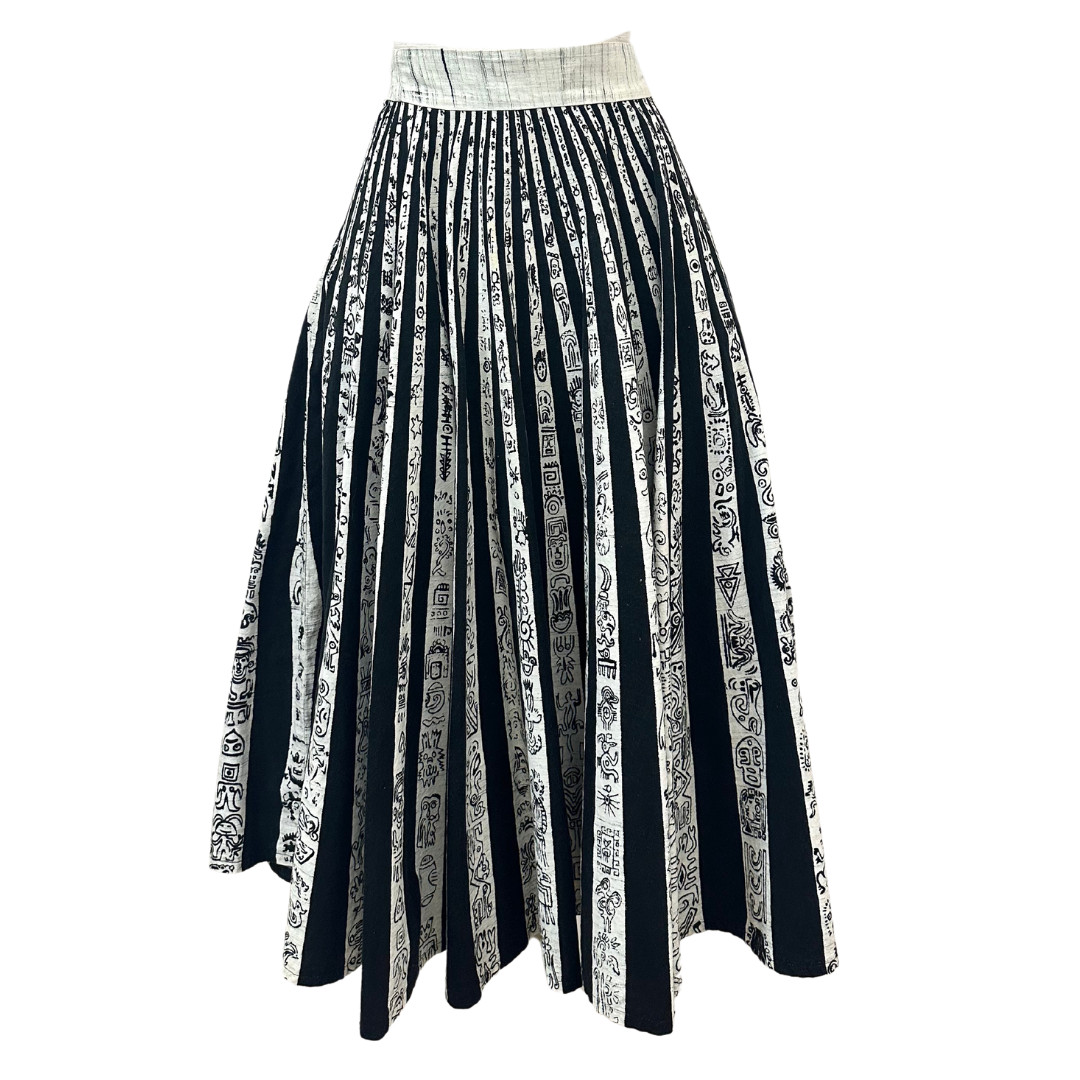 Vintage Lavable 1950s Full Circle Mexican Artistic Abstract Symbol Skirt