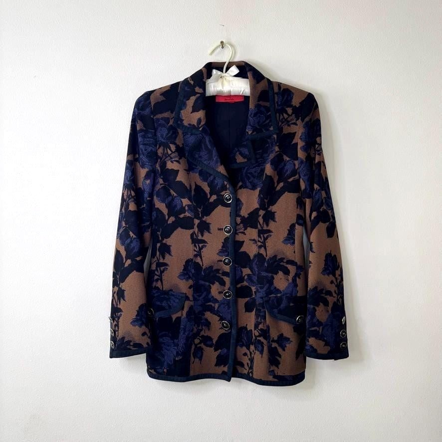 Vintage Emanuel Ungaro Parallèle Brown/Navy Floral Blazer Made in Italy Sz. 0/XS