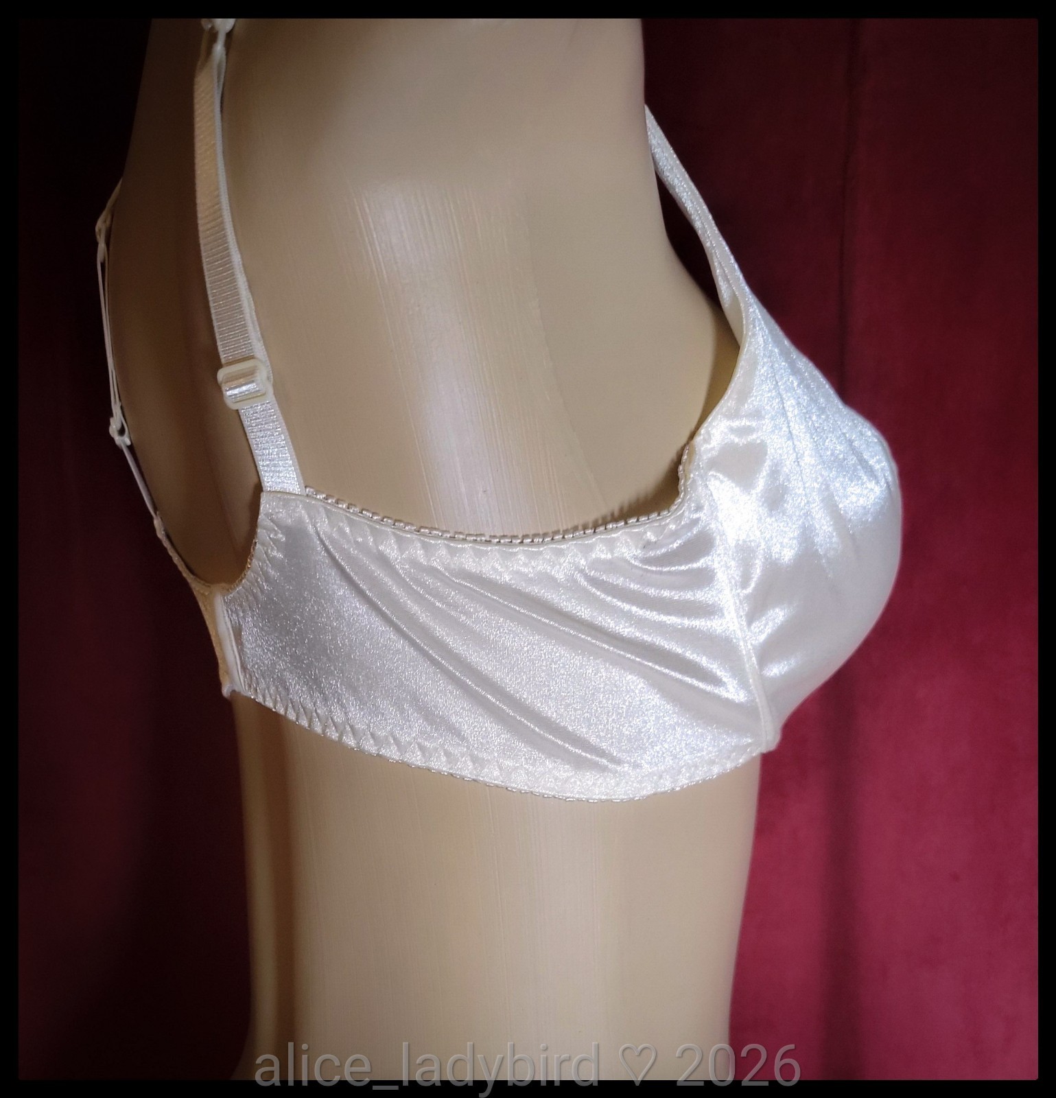 NWT Vintage SATIN Wet-Look BRA Shimmer SHINY Glossy BOW Stretch Underwire ~38C