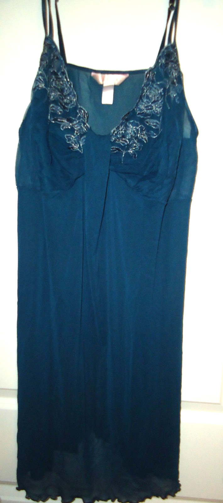 Vtg-80s CACIQUB 100% NYLON Lace Blue Dress SLIP LINGERIE 26/28