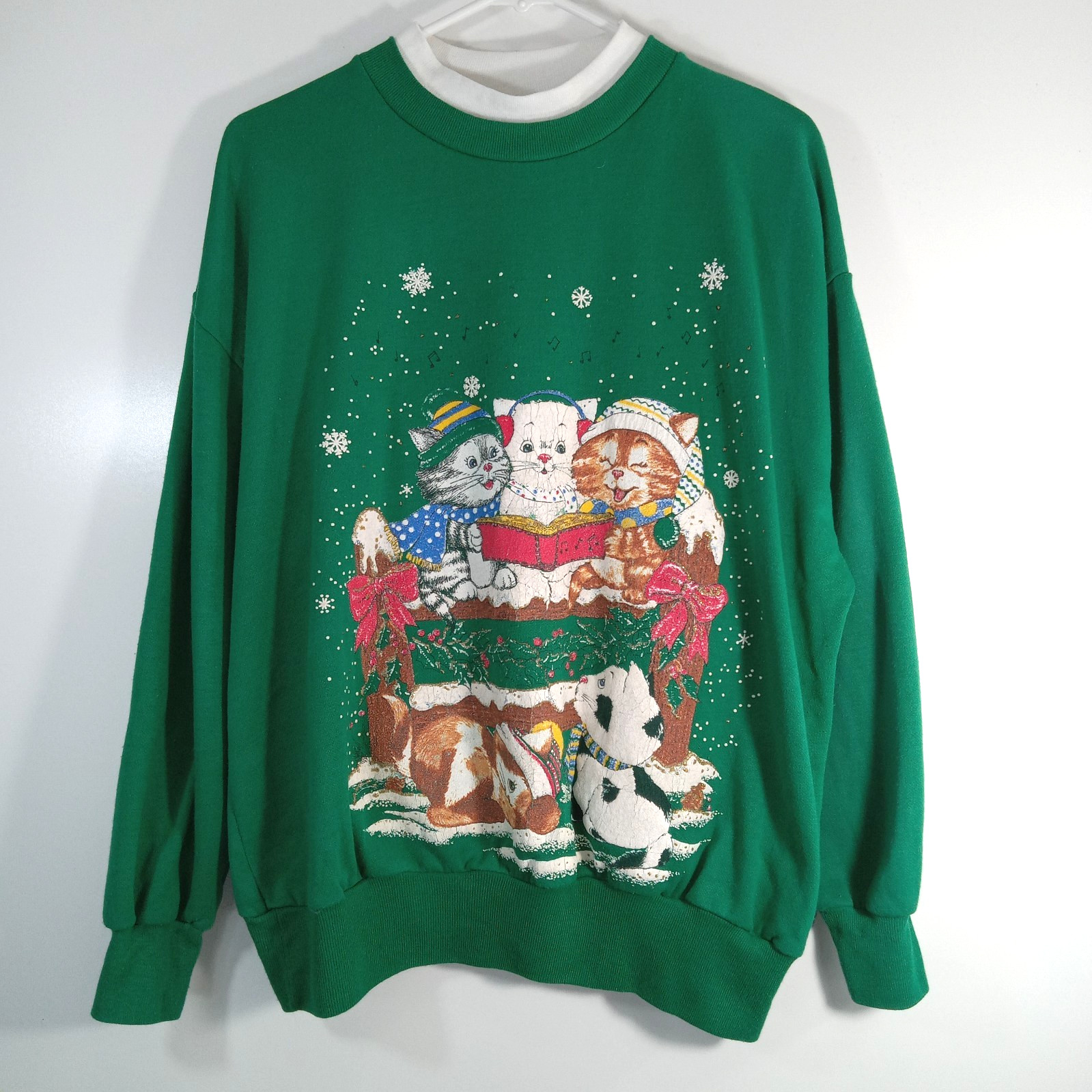 Nutcracker Green Christmas Kittens Sweatshirt Size XLarge Vintage Graphic Cat