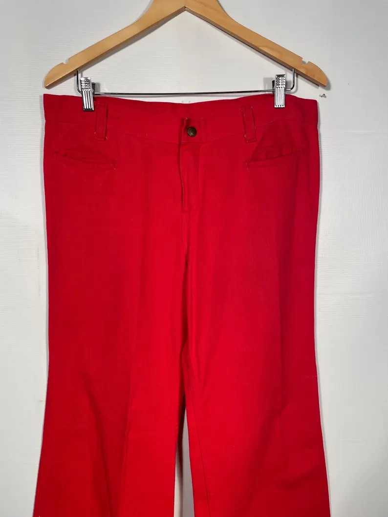 Vintage 1970s Cherry Red Denim Bell Bottoms Size L