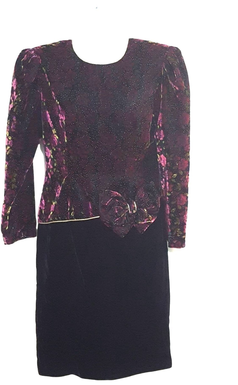 Vintage 80s dress velvet beaded Lisa Michael&rsquo;s petite 8 floral strong shoulder