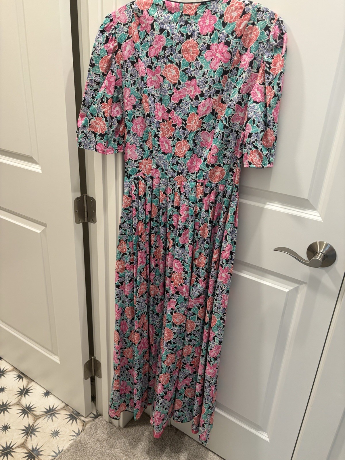 Vintage 80s Laura Ashley Floral Puff Sleeve Romantic Cottagecore Dress Size 12