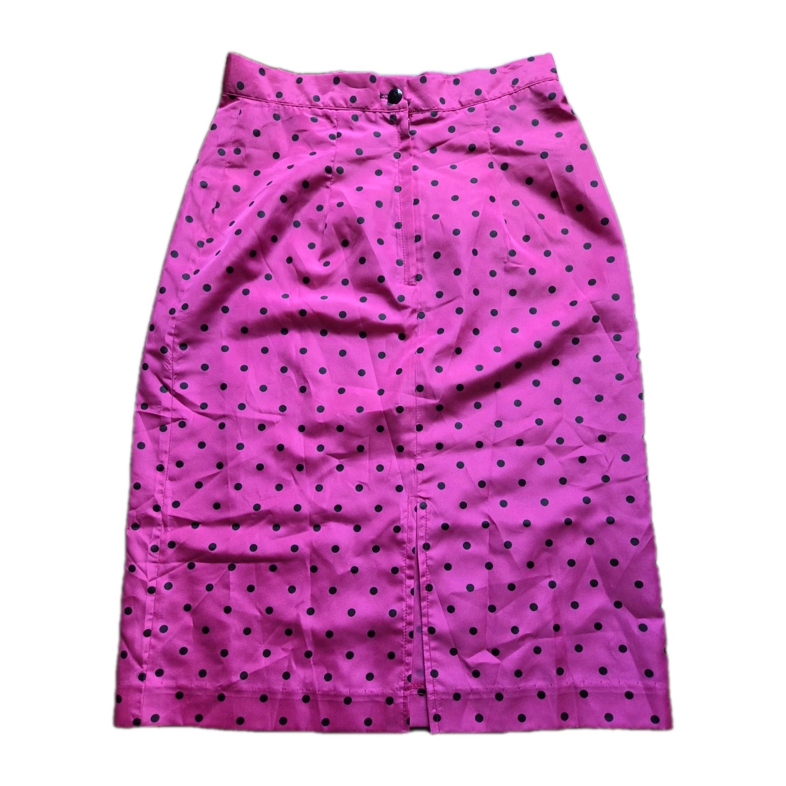 VTG 80s Lerner Hot Pink Polka Dot Peplum Skirt Suit Set Bow Back No Tag Fit Sz 6